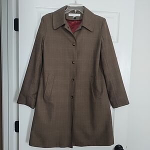 Vintage Larry Levine Womens Small Brown Plaid Full Snapp Lined Trench Coat